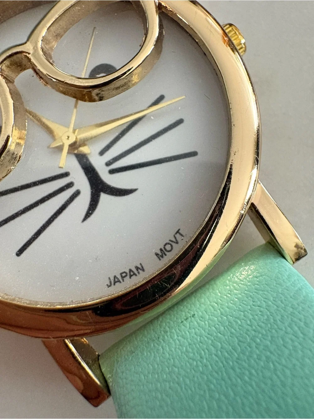 Mint Cat Watch with Gold Accents Needs Battery